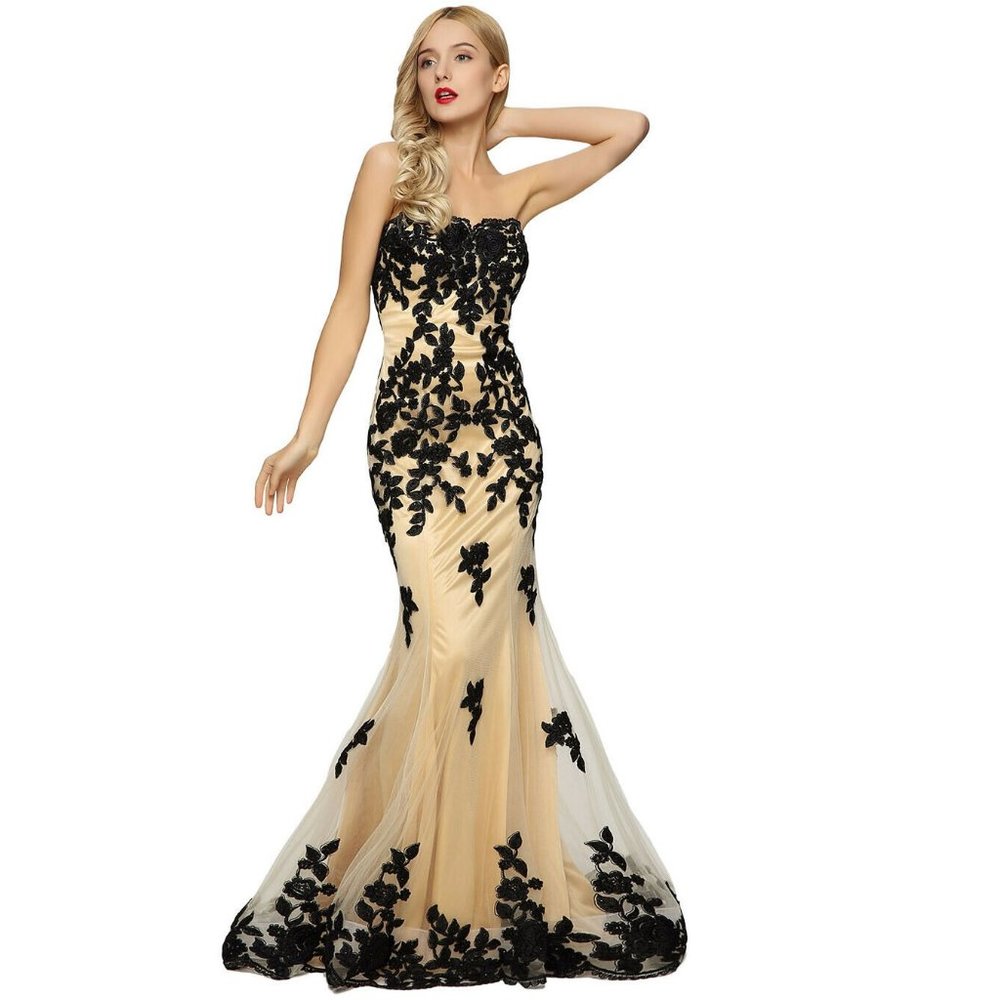 New MILITARY BALL Sweetheart black rhinestone Embroidery Lace Evening prom dress - Picture 3 of 7